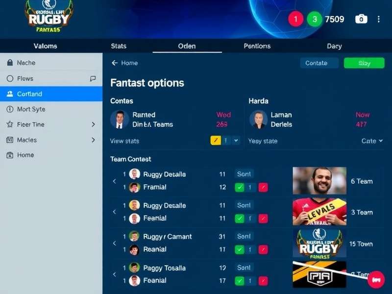 Rugby World Cup India Fantasy Interface Rugby World Cup India Fantasy Interface showing the main dashboard with upcoming matches, team stats, and contest options