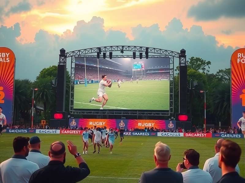 Bangalore Rugby Carnival Bangalore Rugby Carnival featuring a large screen showing a rugby match with spectators